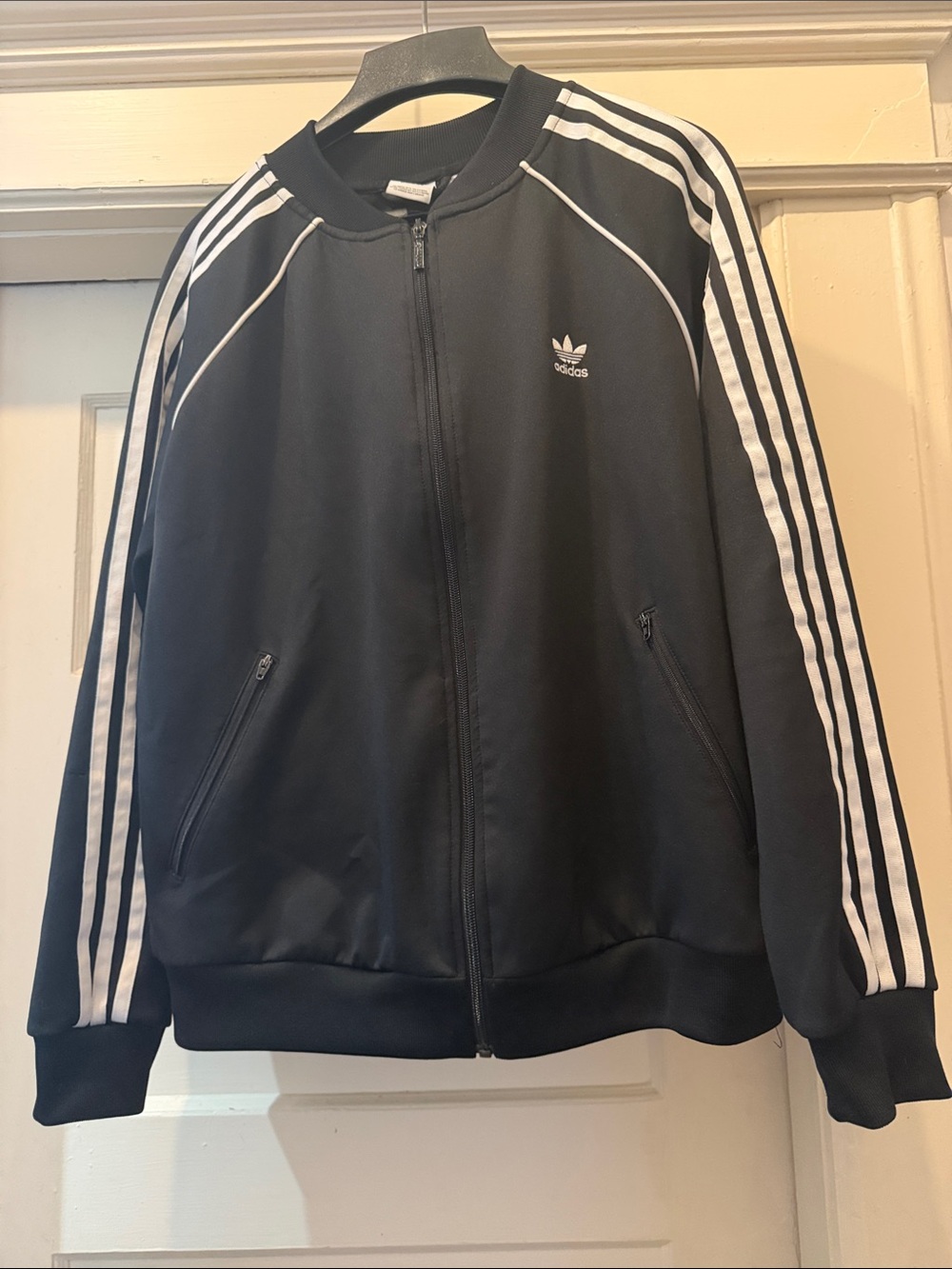 adidas Black Track Jacket with White Stripes